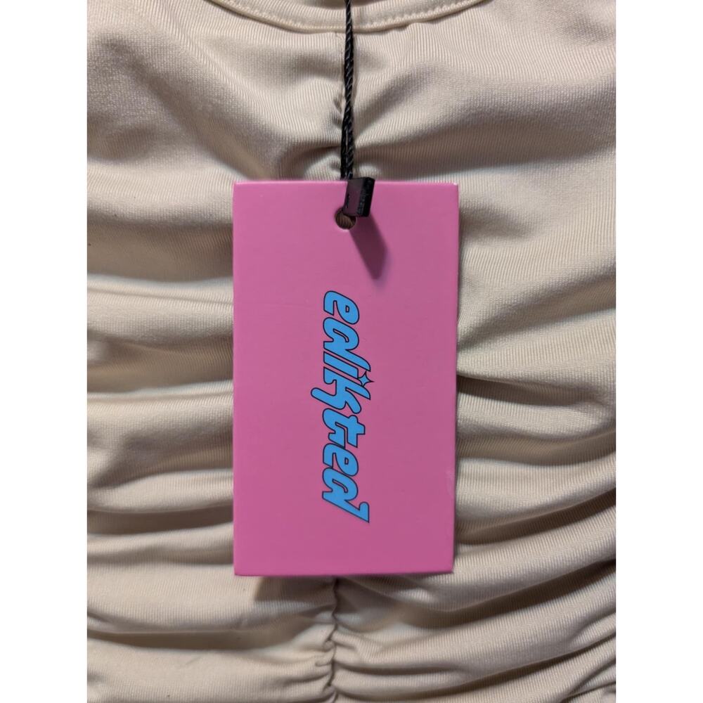 Edikted Long Sleeve Ruched Dollie Sexy Mini Dress Beige Size XS Party Clubwear - Picture 3 of 8